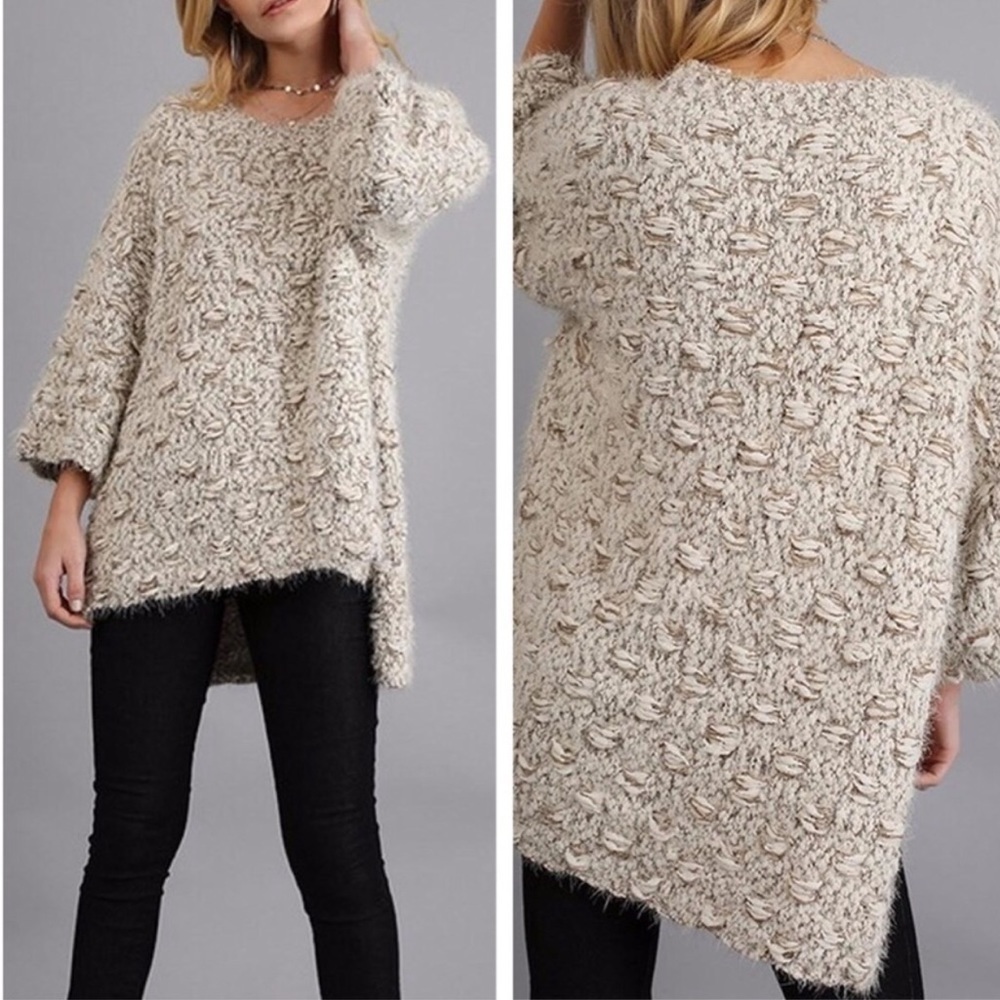 Umgee Chunky Knit Basket Weave Fuzzy Oversized Sweater Size Medium